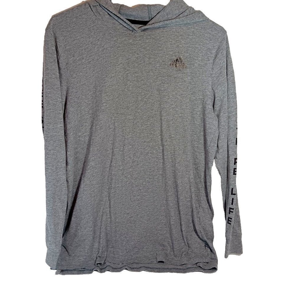 Adidas The Go To Tee‎ Boys Gray Heather Long Sleeve Hooded T Shirt Logo Size XL